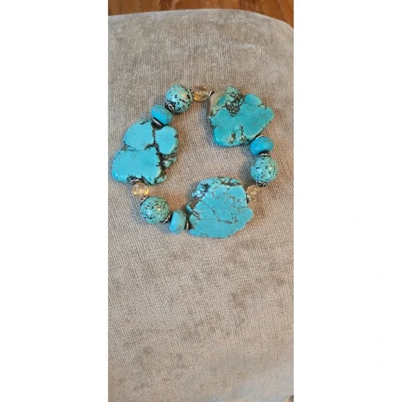 Howlite Slab Bracelet Stretch Faux Turquoise - Picture 4 of 6